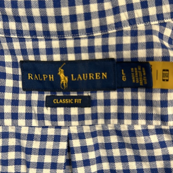 Men’s Ralph Lauren Classic Fit royal and white gingham button down dress shirt. - Picture 3 of 3